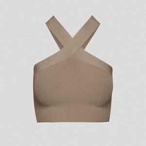 Aritzia Babaton sculpt knit criss cross tank in taupe